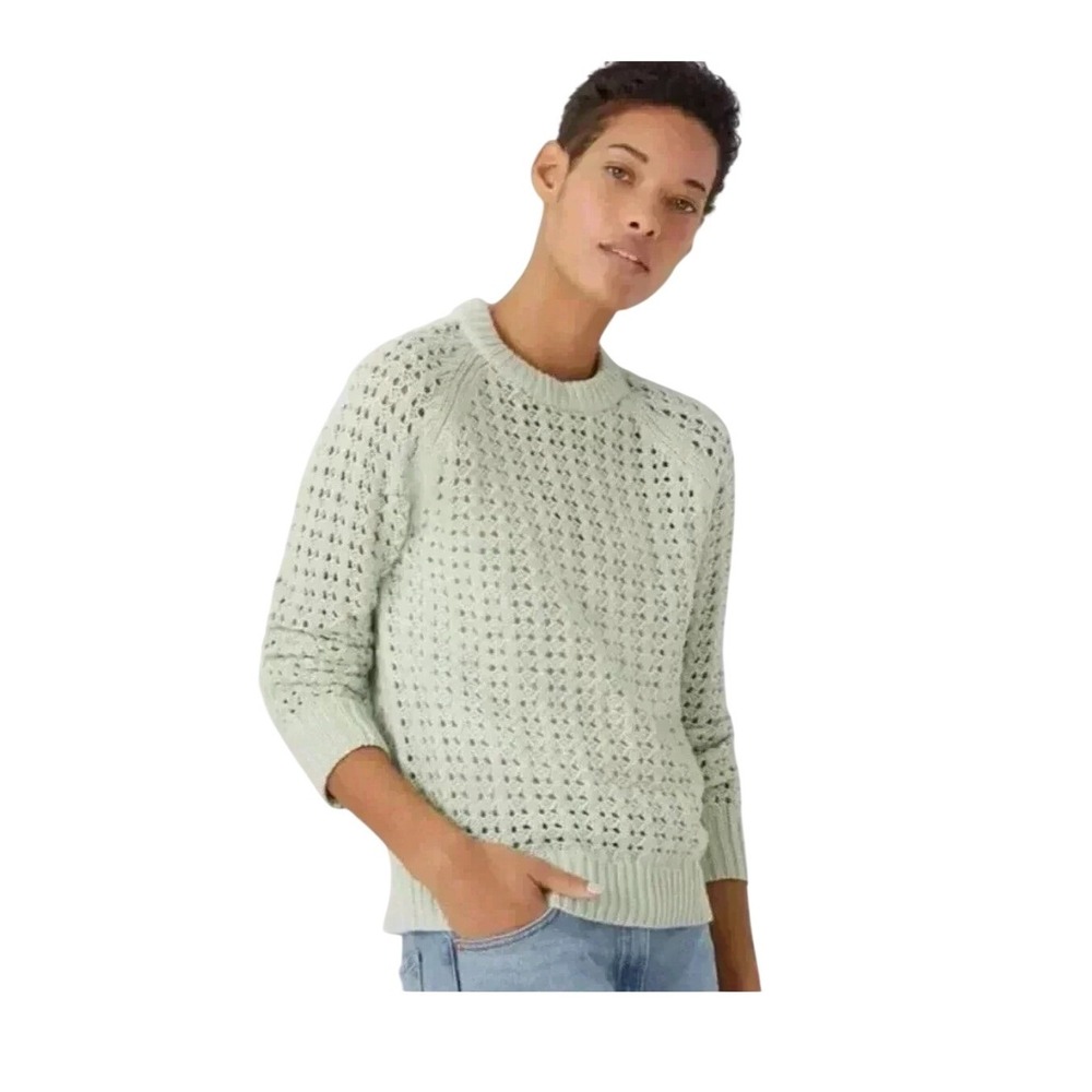 Club Monoco Crewneck Sweater Mint Green Wool Alpaca Blend Open Stitch XL